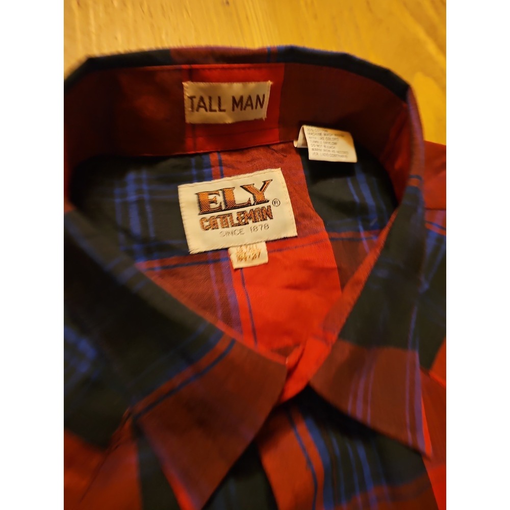 Ely Cattleman Shirt Men L Red  Plaid Western Pearl Snap Rodeo Cowboy Ranch